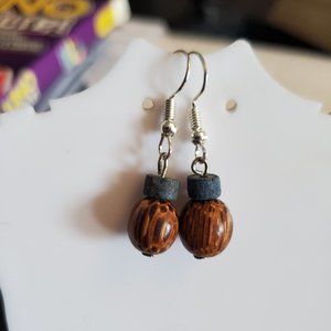 Silver Tone Hook Seed and Wood Dangle Earrings Tony Alexander Jewelry Artisan